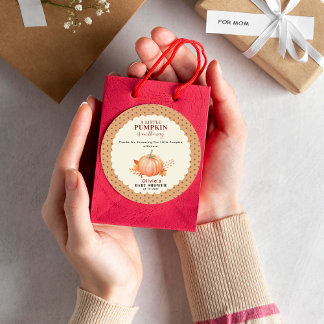 小さなかぼちゃが途中にある秋赤ちゃんシャワー ラウンドシール