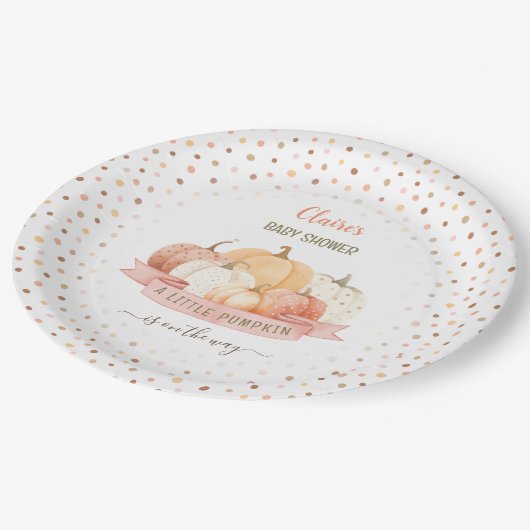 小さなかぼちゃが途中の女の子の赤ちゃんシャワー ペーパープレート (アングル)