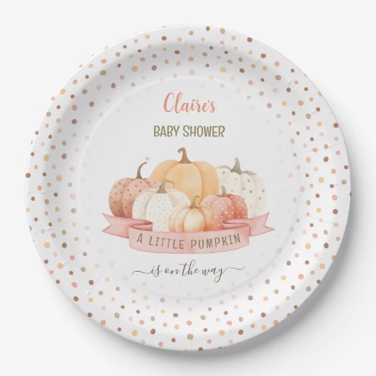 小さなかぼちゃが途中の女の子の赤ちゃんシャワー ペーパープレート (正面)