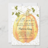 小さなかぼちゃが道に出ている、秋の赤ちゃんシャワー。 招待状 (正面)