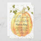 小さなかぼちゃが道に出ている、秋の赤ちゃんシャワー。 招待状 (正面/裏面)