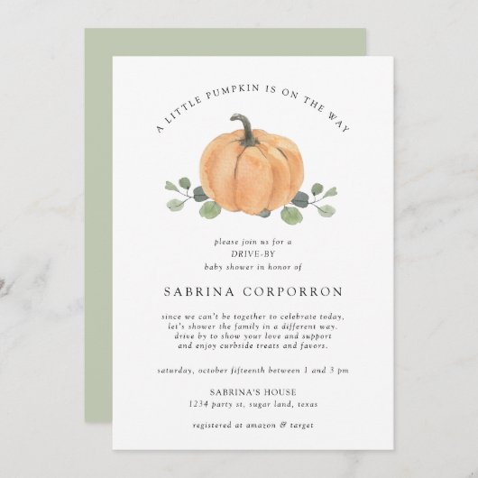 小さなかぼちゃが道に迷い込む水彩画 招待状 (正面/裏面)