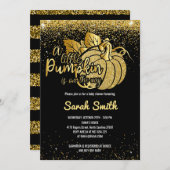 小さなかぼちゃが道に黒と金ゴールド 招待状 (正面/裏面)