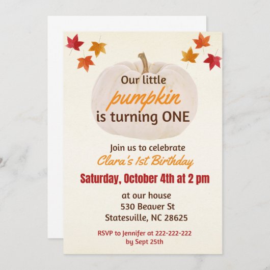 小さなかぼちゃが1歳に 招待状 (正面/裏面)