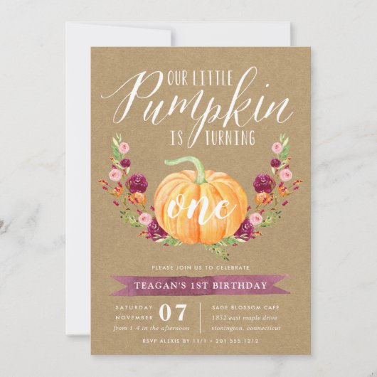 小さなかぼちゃのオーダーメイド年齢誕生日パーティー 招待状 (正面)