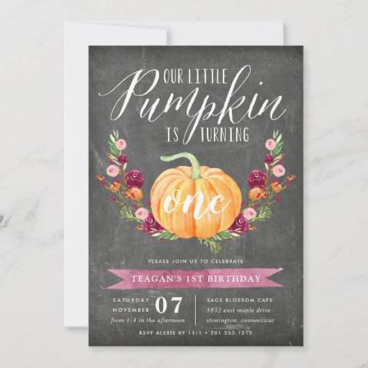 小さなかぼちゃのカスタム年齢の誕生日パーティー 招待状 (正面)