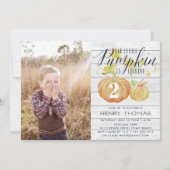 小さなかぼちゃのカスタム年齢誕生日パーティーの写真 招待状 (正面)