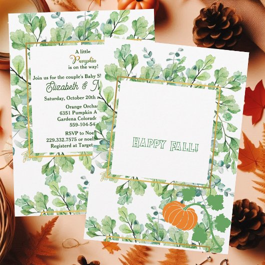 小さなかぼちゃのカップル赤ちゃんシャワー紅葉 招待状