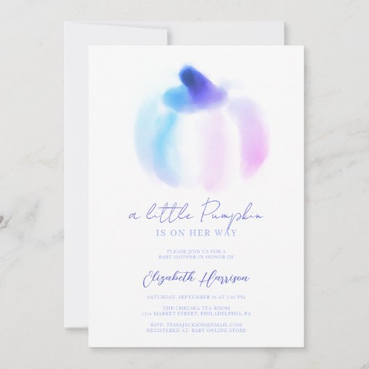 小さなかぼちゃのグラデーション水彩赤ちゃん女の子シャワー 招待状 (正面)