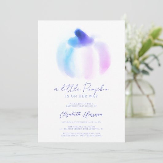 小さなかぼちゃのグラデーション水彩赤ちゃん女の子シャワー 招待状 (スタンド正面)