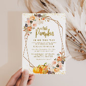 小さなかぼちゃのゴールド ブラッシュ フラワーベビーシャワー 招待状