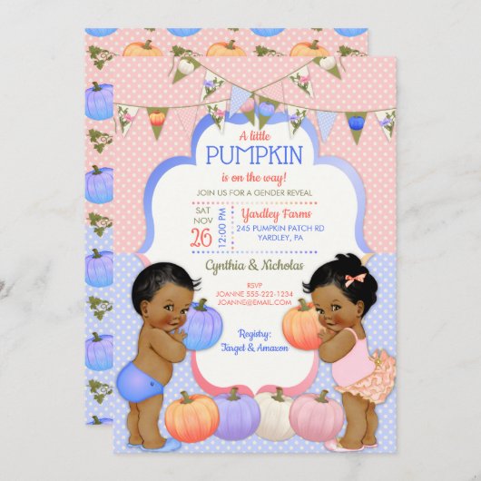 小さなかぼちゃのジェンダーが暗いトーンを明らかにする 招待状 (正面/裏面)