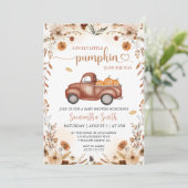 小さなかぼちゃのトラック　秋の花のベイビーシャワー 招待状 (スタンド正面)