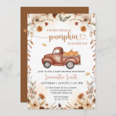 小さなかぼちゃのトラック　秋の花のベイビーシャワー 招待状 (正面/裏面)