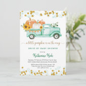 小さなかぼちゃのドライブバイ男の子ベイビーシャワー 招待状 (スタンド正面)