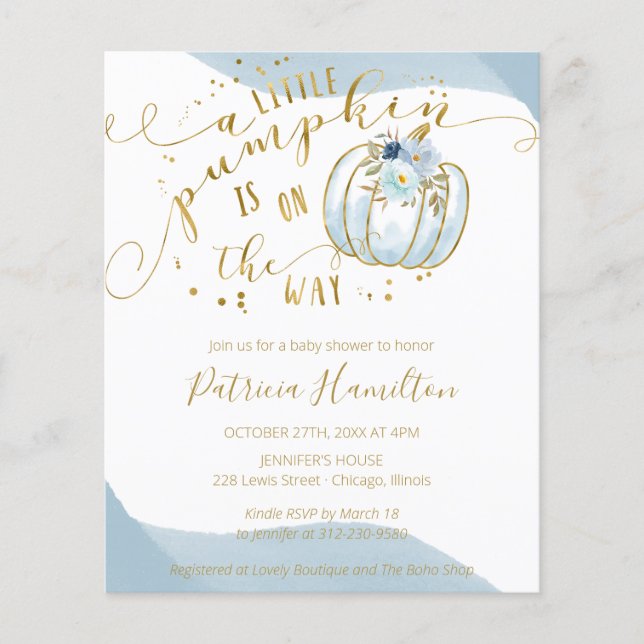 小さなかぼちゃのバジェットボーイベビーシャワー招待状 (正面)