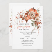 小さなかぼちゃのピンクの蝶結び ベビーシャワー招待状 招待状 (正面/裏面)