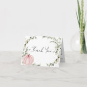 小さなかぼちゃのピンクの赤ちゃんシャワー サンキューカード (正面)