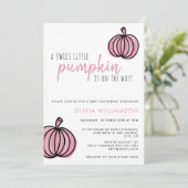 小さなかぼちゃのピンクの赤ちゃん女の子シャワー 招待状 (スタンド正面)