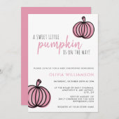 小さなかぼちゃのピンクの赤ちゃん女の子シャワー 招待状 (正面/裏面)