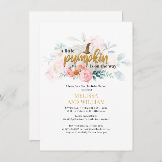 小さなかぼちゃのフローラカップル赤ちゃんシャワー 招待状 (正面/裏面)
