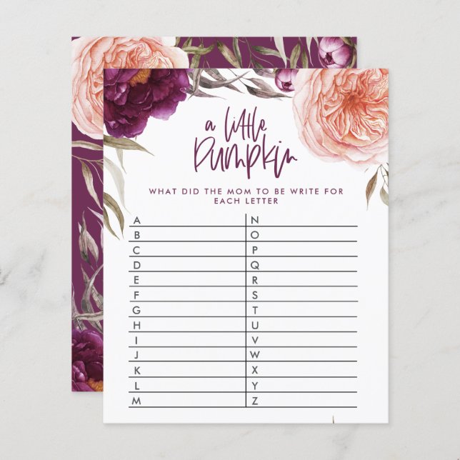 小さなかぼちゃのフローラシャワーゲームは単語を推測する (正面/裏面)