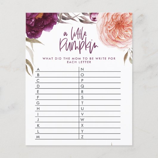 小さなかぼちゃのフローラシャワーゲームは単語を推測する チラシ (正面)