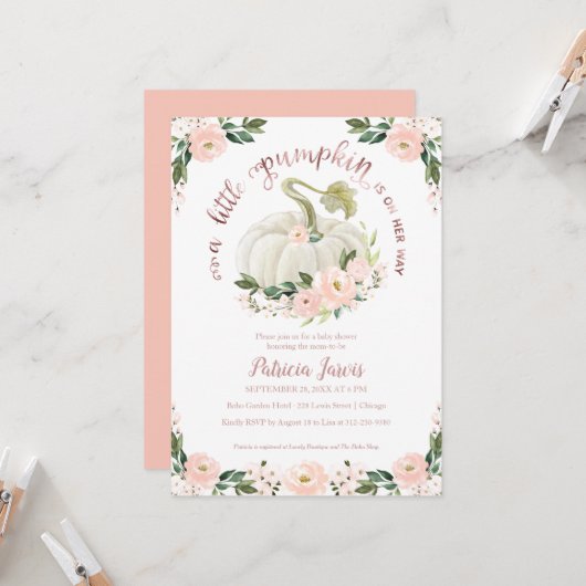 小さなかぼちゃのフローラベビーシャワー招待状 (正面/裏面インサイチュ)