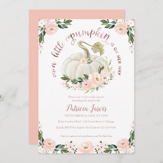小さなかぼちゃのフローラベビーシャワー招待状 (正面/裏面)
