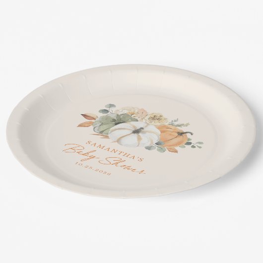 小さなかぼちゃのフローラボホ素朴赤ちゃんシャワー ペーパープレート (アングル)