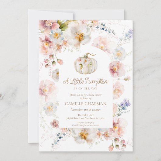 小さなかぼちゃのフローラ女の子のシャワー 招待状 (正面)