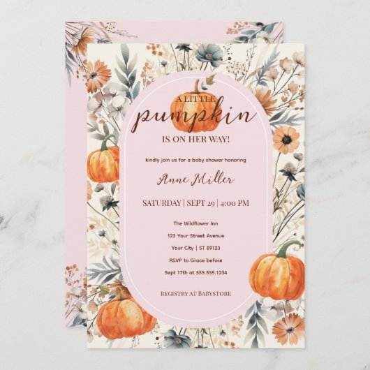 小さなかぼちゃのフローラ女の子シャワー 招待状 (正面/裏面)