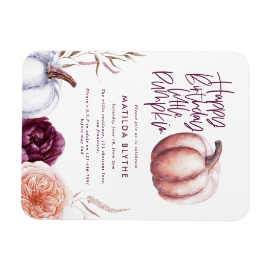 小さなかぼちゃのフローラ秋紫の桃の誕生日 マグネット (横)