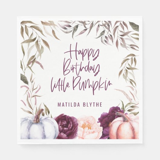 小さなかぼちゃのフローラ秋誕生日パーティー スタンダードランチョンナプキン (正面)