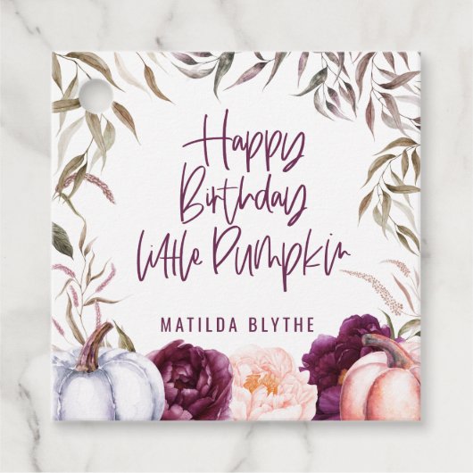 小さなかぼちゃのフローラ秋誕生日パーティー フェイバータグ (正面)