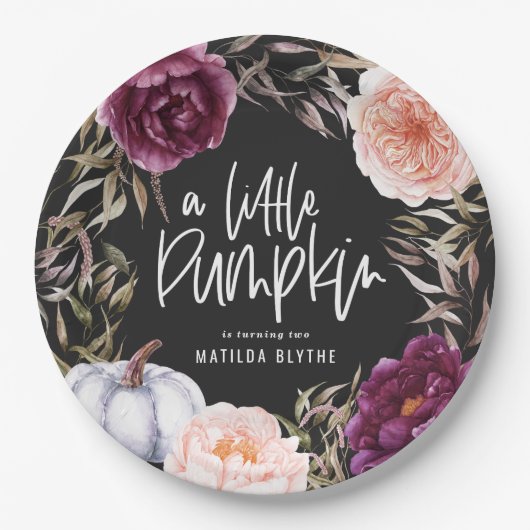 小さなかぼちゃのフローラ秋誕生日パーティー ペーパープレート (正面)