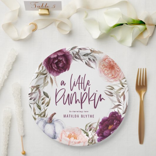 小さなかぼちゃのフローラ秋誕生日パーティー ペーパープレート (ウェディング)