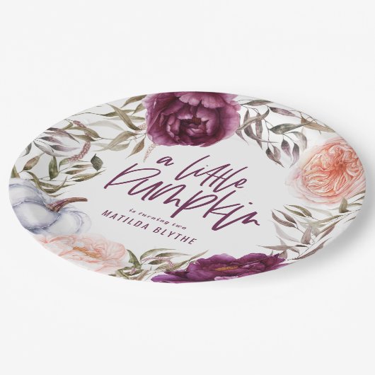 小さなかぼちゃのフローラ秋誕生日パーティー ペーパープレート (アングル)