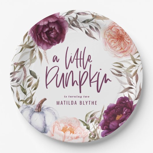 小さなかぼちゃのフローラ秋誕生日パーティー ペーパープレート (正面)