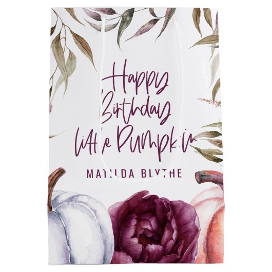 小さなかぼちゃのフローラ秋誕生日パーティー ミディアムペーパーバッグ (裏面)