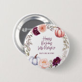 小さなかぼちゃのフローラ秋誕生日パーティー 缶バッジ (正面&裏面)