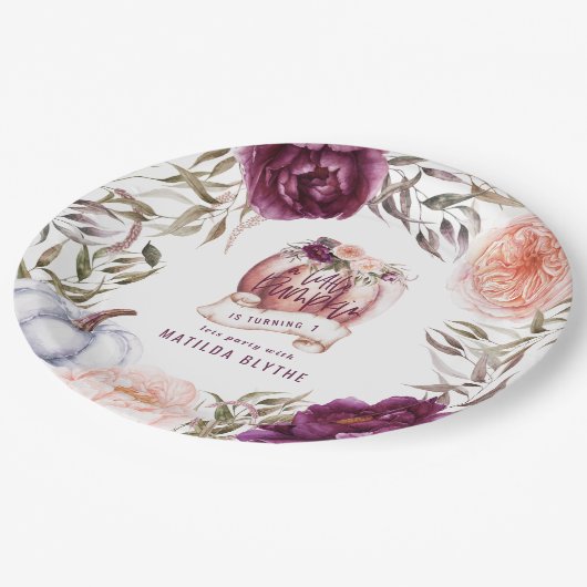 小さなかぼちゃのフローラ秋1st誕生日パーティー ペーパープレート (アングル)