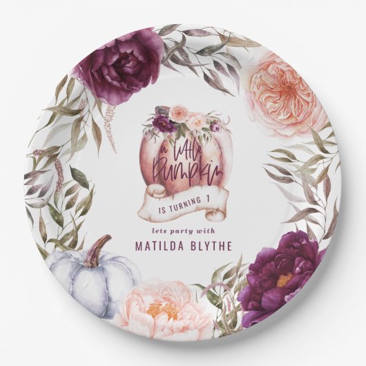 小さなかぼちゃのフローラ秋1st誕生日パーティー ペーパープレート (正面)