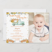 小さなかぼちゃのブルートラックファースト誕生日 招待状 (正面)