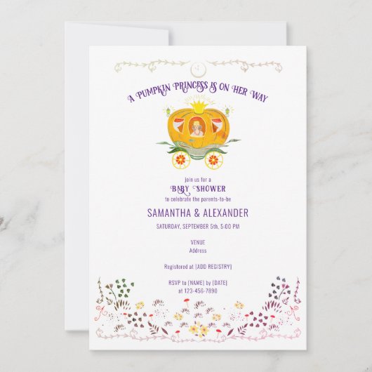 小さなかぼちゃのプリンセス野草の赤ちゃんシャワー 招待状 (正面)