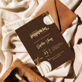 小さなかぼちゃのベイビーシャワー ダークブラウン 秋 招待状