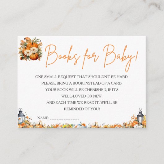 小さなかぼちゃのベビーのための本秋秋 エンクロージャーカード (正面)