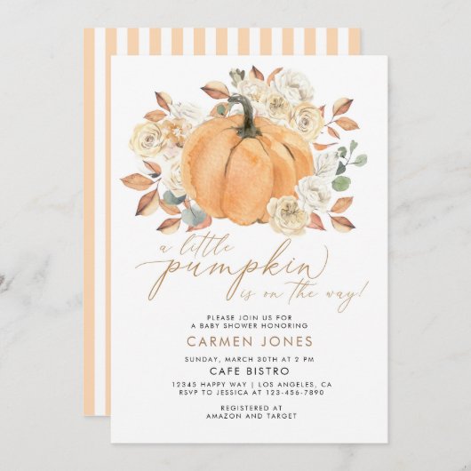 小さなかぼちゃのベビーシャワー招待状秋 招待状 (正面/裏面)