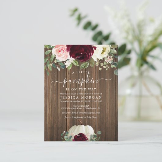 小さなかぼちゃのベビーシャワー招待状 ポストカード (スタンド正面)