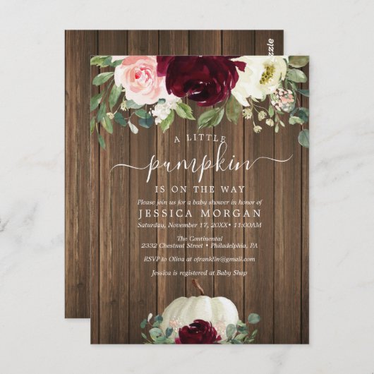 小さなかぼちゃのベビーシャワー招待状 ポストカード (正面/裏面)